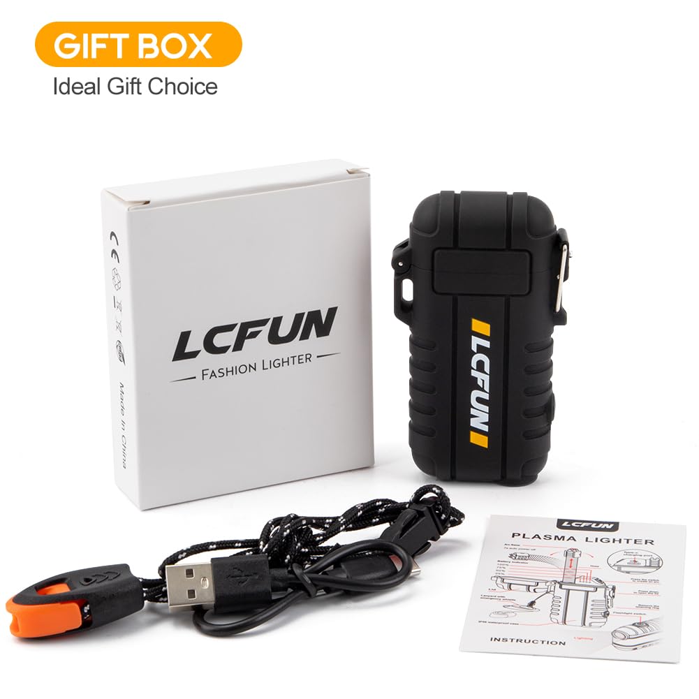 LcFun Electric Dual Arc Lighter USB Rechargeable Outdoor Windproof Flameless Plasma Lighters for Camping, Hiking, Waterproof Matches Survival Tactical Gear Birthday Gifts for Men