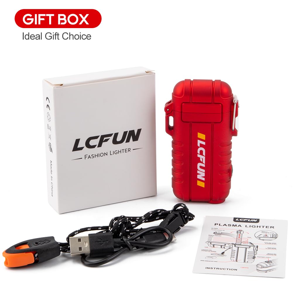 LcFun Electric Dual Arc Lighter USB Rechargeable Outdoor Windproof Flameless Plasma Lighters for Camping, Hiking, Waterproof Matches Survival Tactical Gear Birthday Gifts for Men