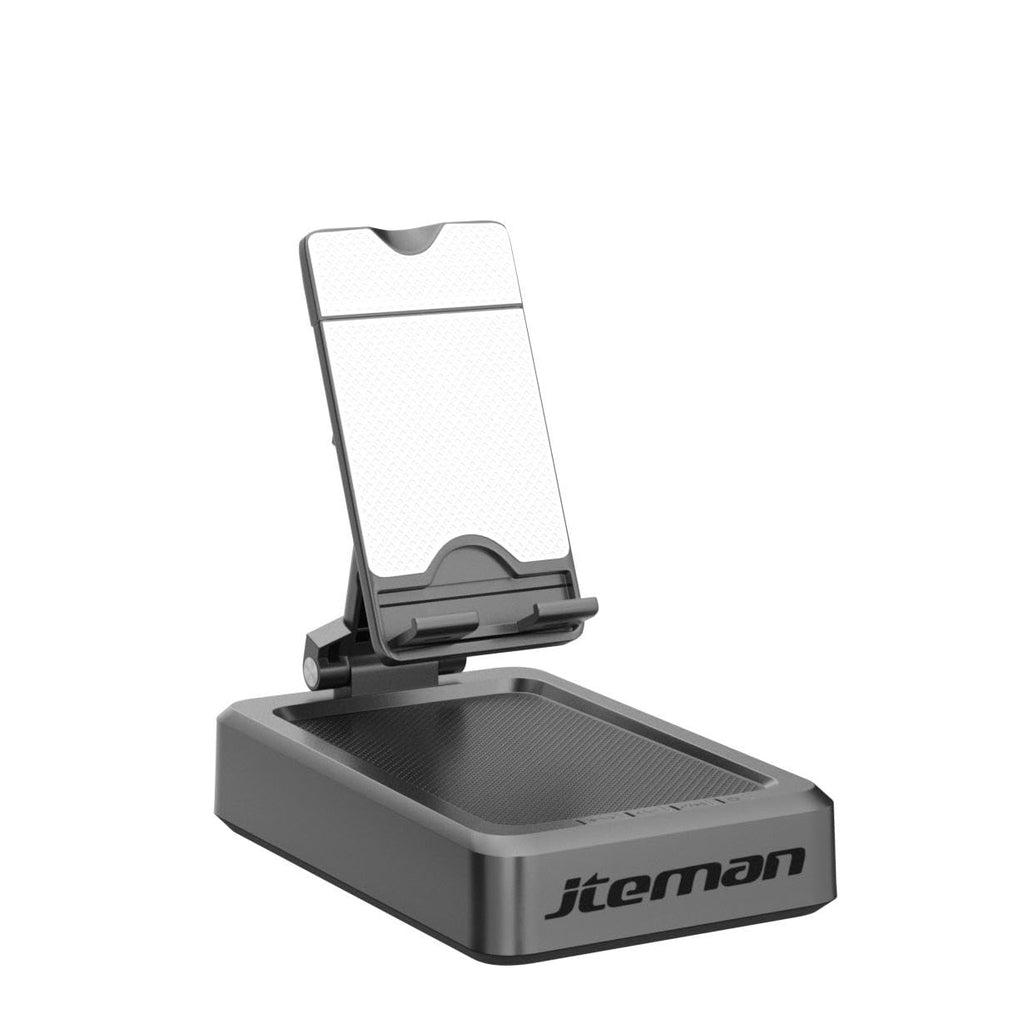 JTEMAN Cell Phone Stand with Bluetooth Speaker, HD Stereo Sound & Anti-Slip Base, Foldable Adjustable Desktop Phone Holder for Home Office, Cool Tech Gadgets Birthday Gifts for Men Women (Black)