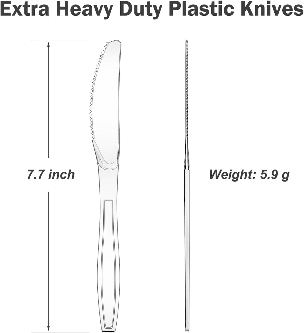 Dealusy 100 Count Extra Heavy Duty Clear Plastic Knives Disposable, BPA-Free, Heat Resistant, Solid and Durable Disposable Knives Bulk, Premium Plastic Knives heavy duty for Party Supply