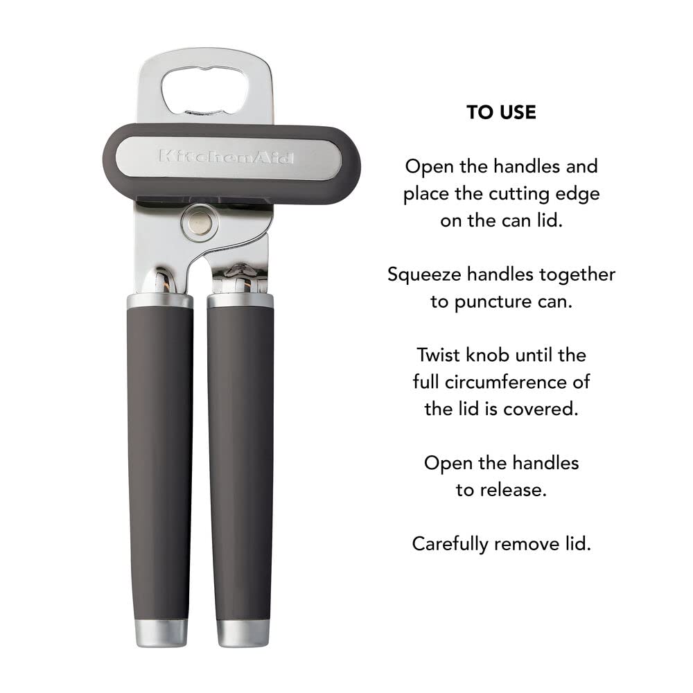KitchenAid Classic Multifunction Can Opener and Bottle Opener Easy to Use, Razor Sharp Stainless Steel Cutting Wheel, Soft Ergonomic Handles, Black