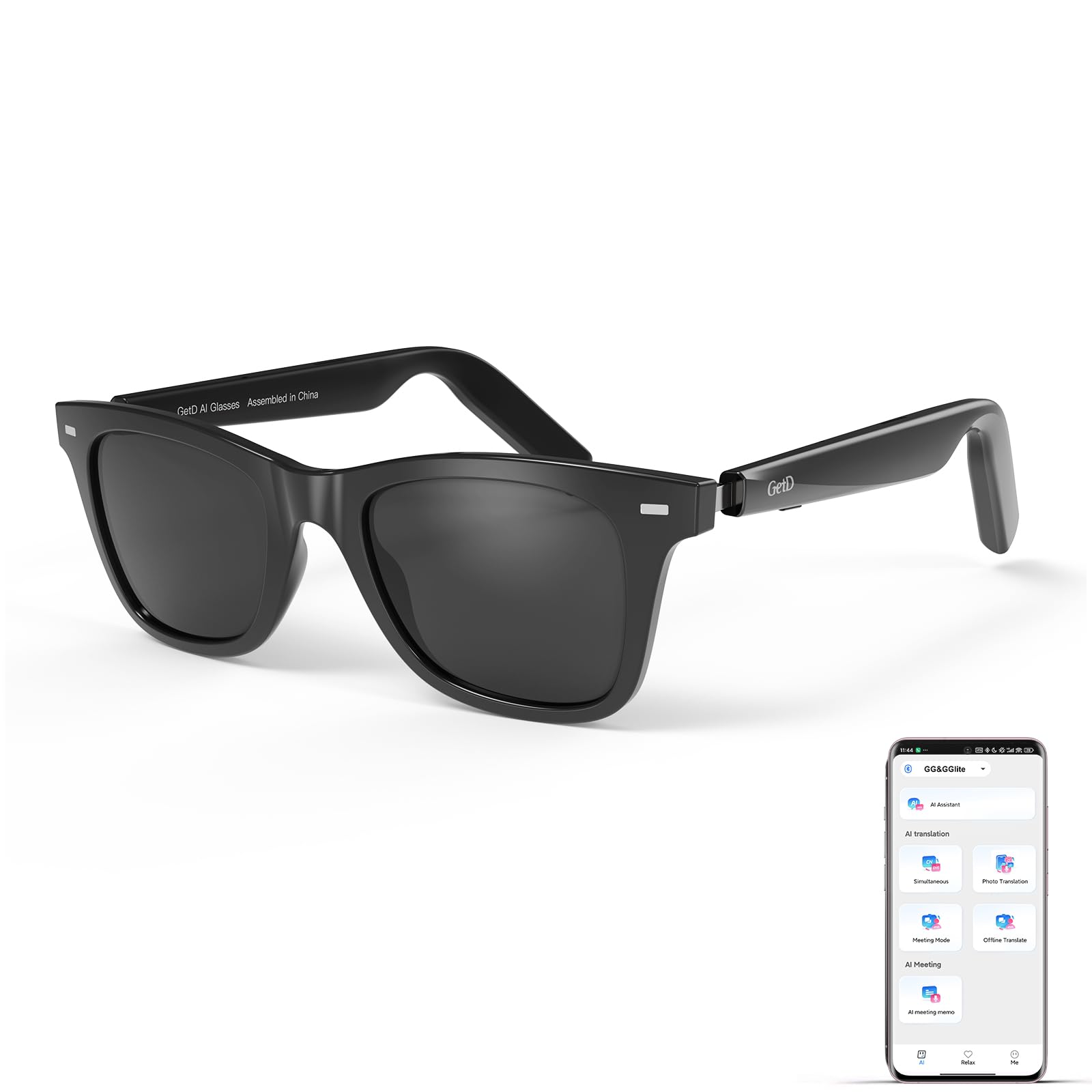 AI Glasses for Men & Women, Smart Glasses Powered by ChatGPT, AI Real-time Translation with 107 languages, 11H Music Play, Bluetooth Sunglasses with Polarized Lens, UV Protection for Daily Use, Travel