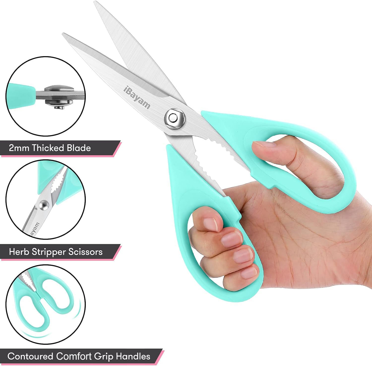 iBayam Kitchen Scissors All Purpose Heavy Duty 2 Pack with Protective Sheath, Stainless Steel Shears Kitchen Utensils Set for Cutting Food Cooking Meat Poultry Dishwasher Safe Soft Comfort-Grip