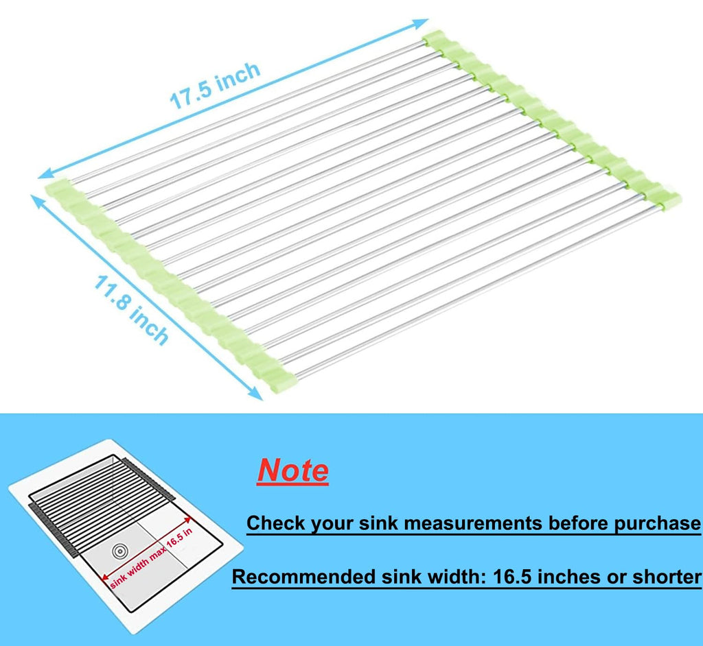 Seropy Roll Up Dish Drying Rack, Over The Sink Dish Drying Rack Kitchen Rolling Dish Drainer, Foldable Sink Rack Mat Stainless Steel Wire Dish Drying Rack for Kitchen Sink Counter Storage 17.5x11.8