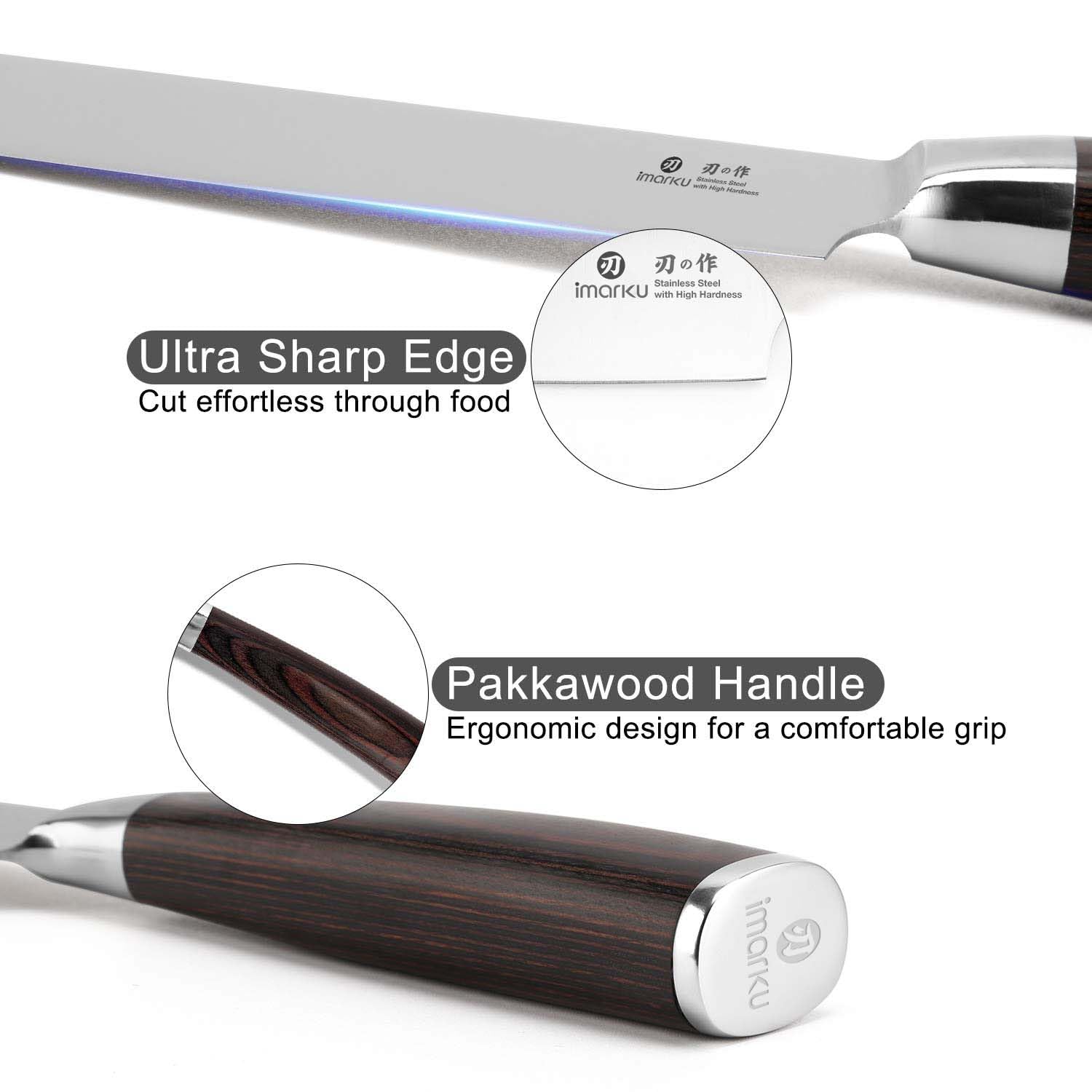 imarku 14-Piece Knife Set, Japanese Stainless Steel Knives Set for Kitchen, Full-Tang Gyutou Knife Sets with Block and Build-in Sharpener, Brown, Dishwasher Safe, House Warming Gifts for Mom