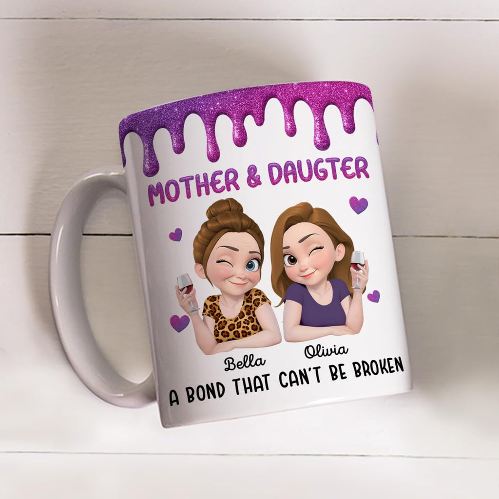 Wrappiness Personalized Mother Daughter Mug - Fuuny and Forever Love Between Mom and Her Girl Fully Customized Coffee Cup - Unique Gift for Mom and Daughter on Mothers Day, Birthday, 11oz/15oz Mug