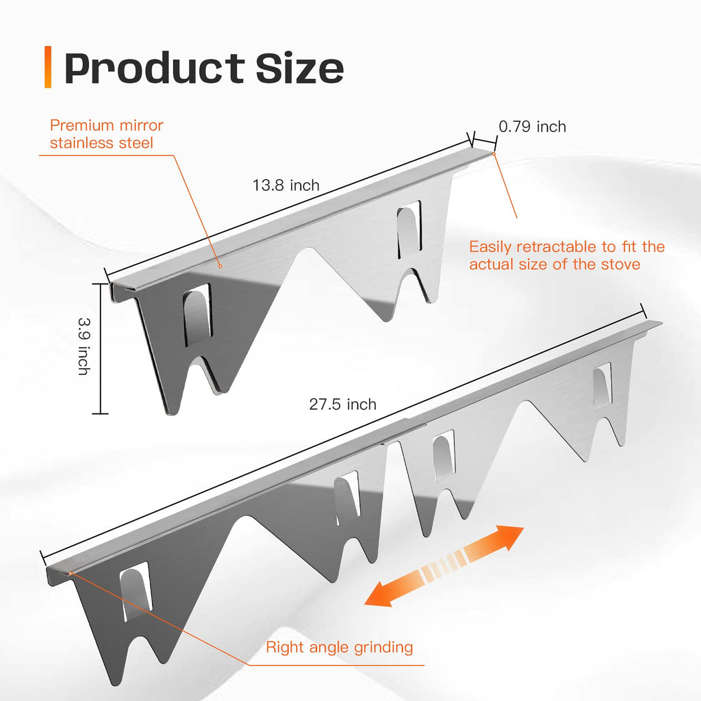 Stainless Steel Stove Gap Covers,Stove Gap Filler, Range Trim Kit, Stove Gap Guards, Heat Resistant and Easy to Clean, Easy retractable Length 13.8" to 27.5", Width 0.79",Black(2PCS)