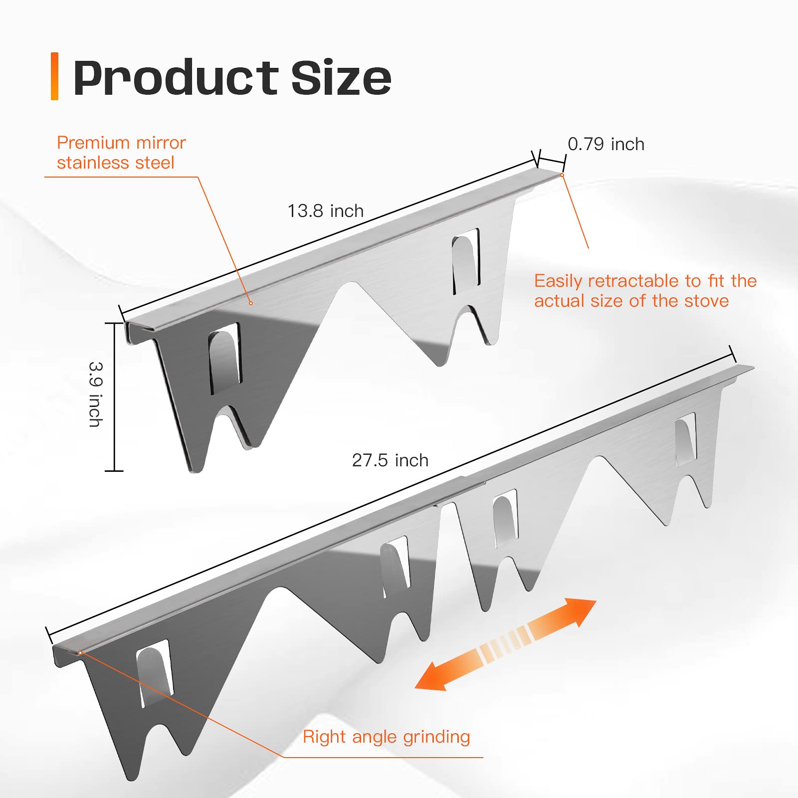 Stainless Steel Stove Gap Covers,Stove Gap Filler, Range Trim Kit, Stove Gap Guards, Heat Resistant and Easy to Clean, Easy retractable Length 13.8" to 27.5", Width 0.79",Black(2PCS)