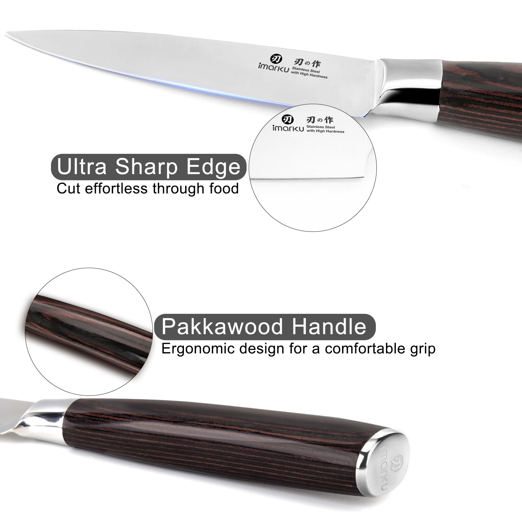 imarku 14-Piece Knife Set, Japanese Stainless Steel Knives Set for Kitchen, Full-Tang Gyutou Knife Sets with Block and Build-in Sharpener, Brown, Dishwasher Safe, House Warming Gifts for Mom