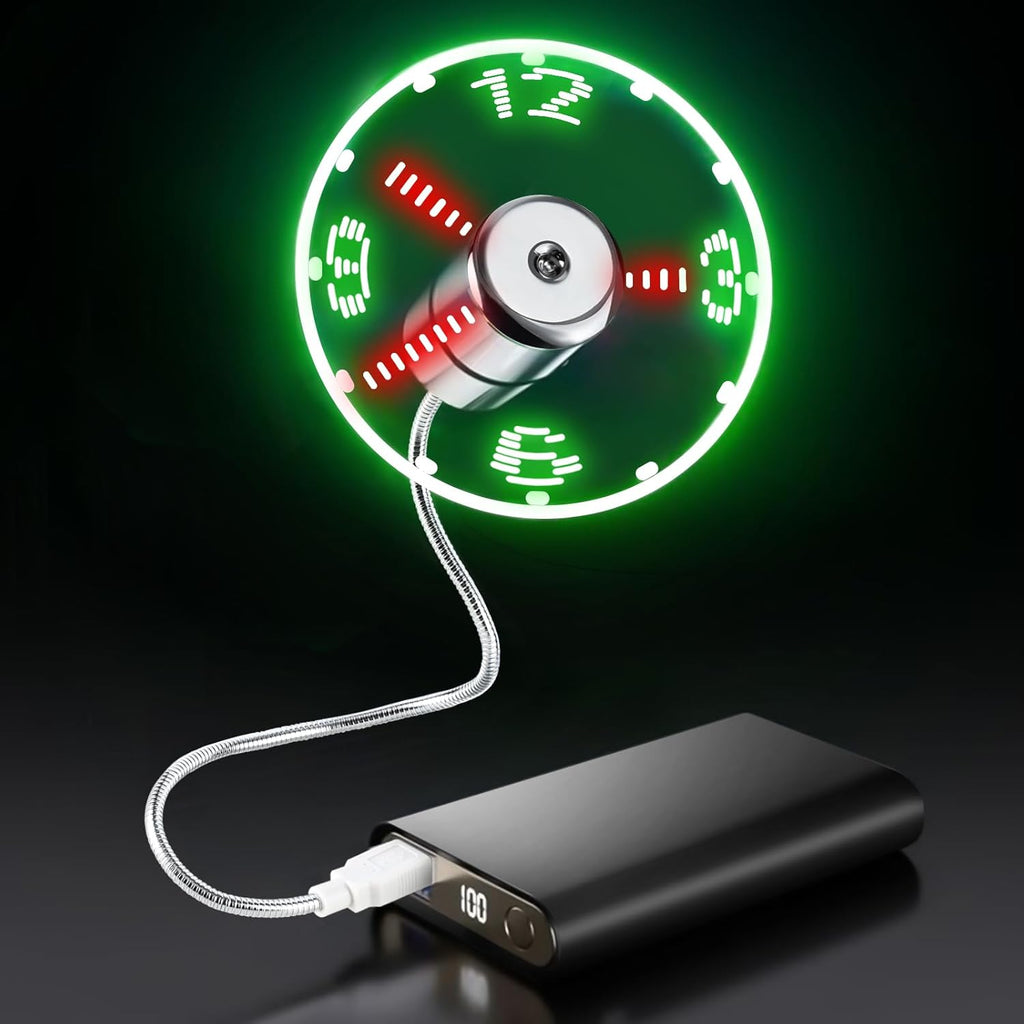 ONXE LED USB Clock Fan with Real Time Display Function,Stocking Stuffers for Men Christmas Gadgets,Father's Day Gifts,1 Year Warranty