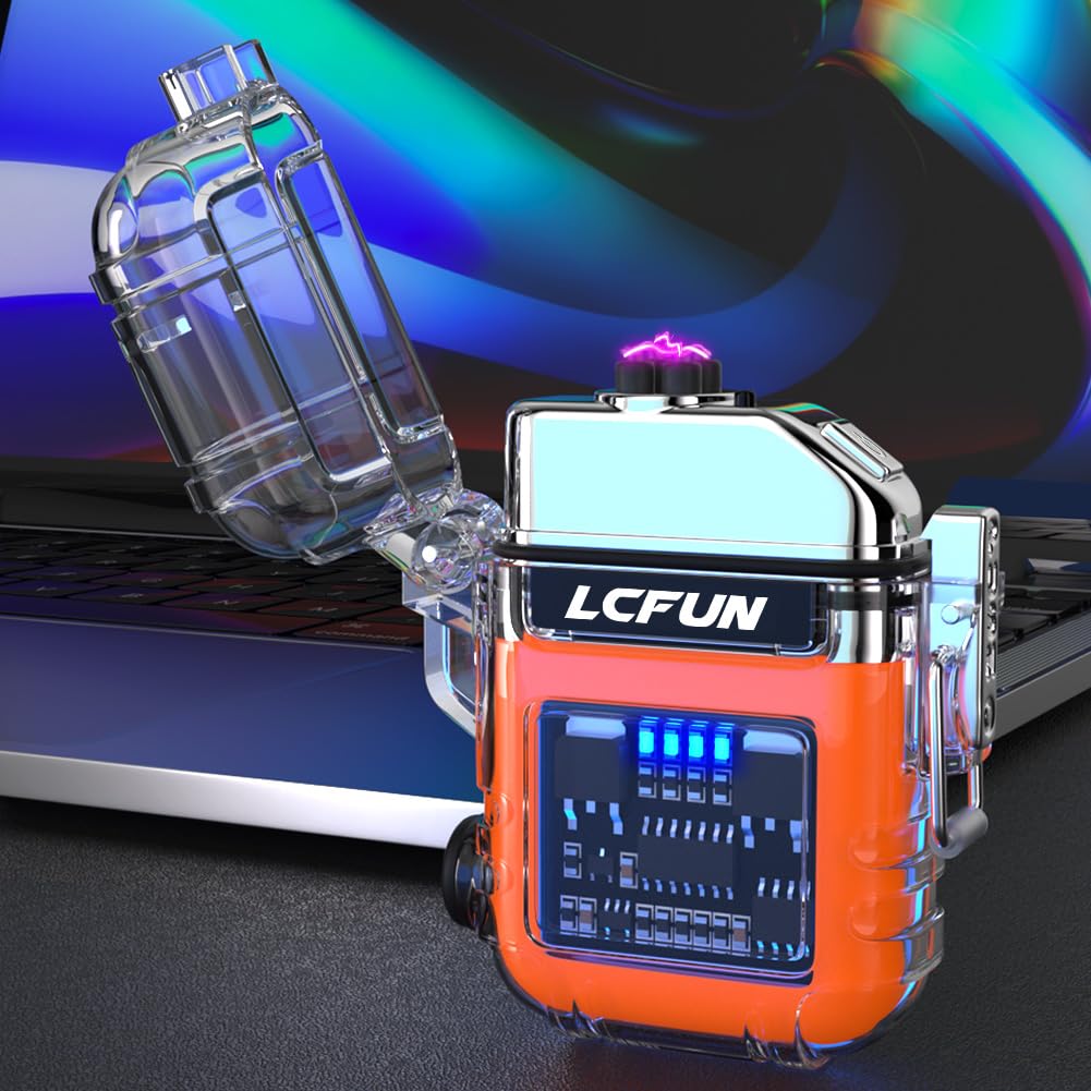 LcFun Electric Dual Arc Lighter USB Rechargeable Outdoor Windproof Flameless Plasma Lighters for Camping, Hiking, Waterproof Matches Survival Tactical Gear Birthday Gifts for Men