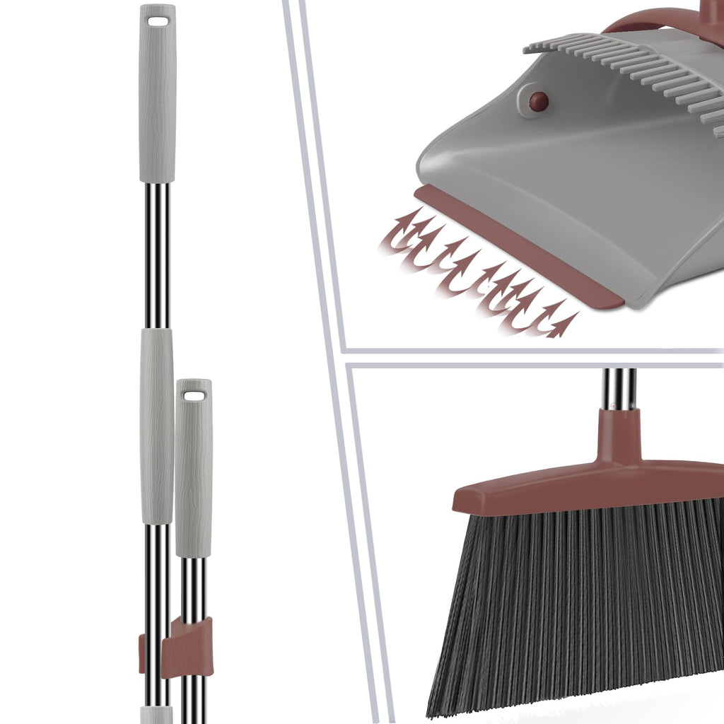 Ivandar Broom and Dustpan Set for Home, Dust pan with Long Handle, Broom with Dustpan Combo Set, for Home Kitchen Room Office Lobby Floor Use Upright Stand Up Sweeping (Gray&Green)