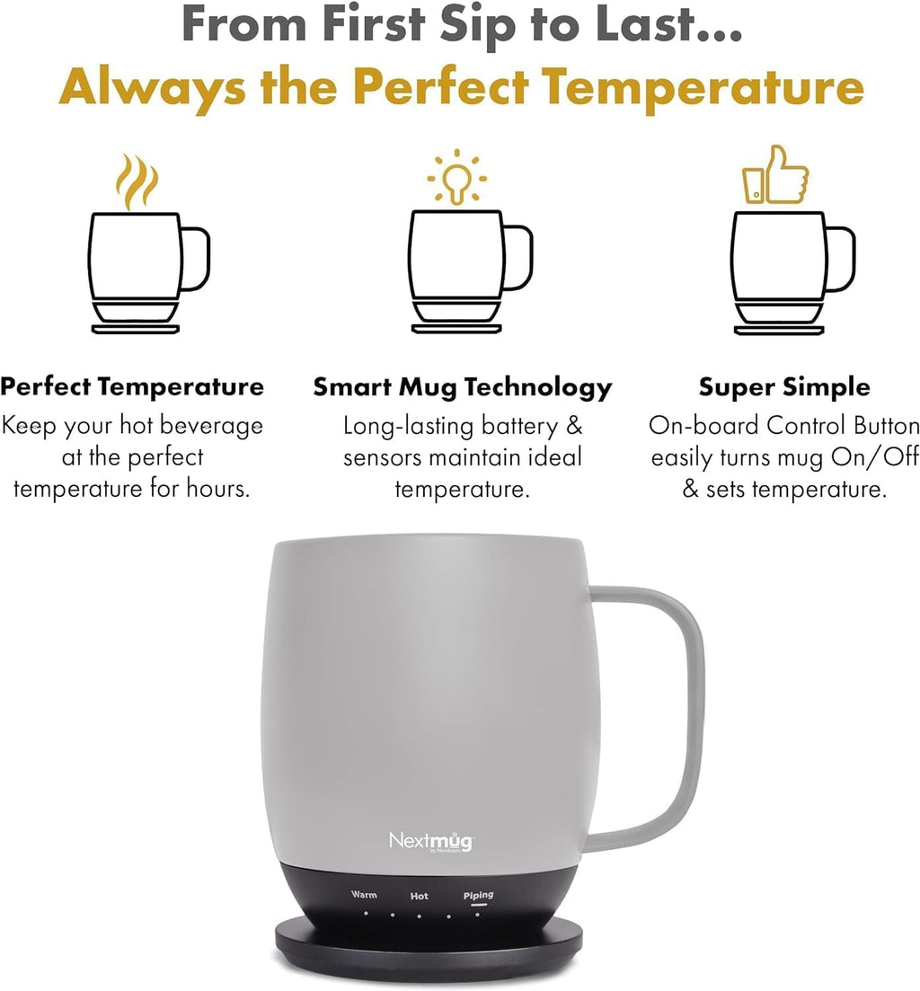 Nextmug - Temperature-Controlled, Self-Heating Coffee Mug (Slate Blue - 14 oz.)
