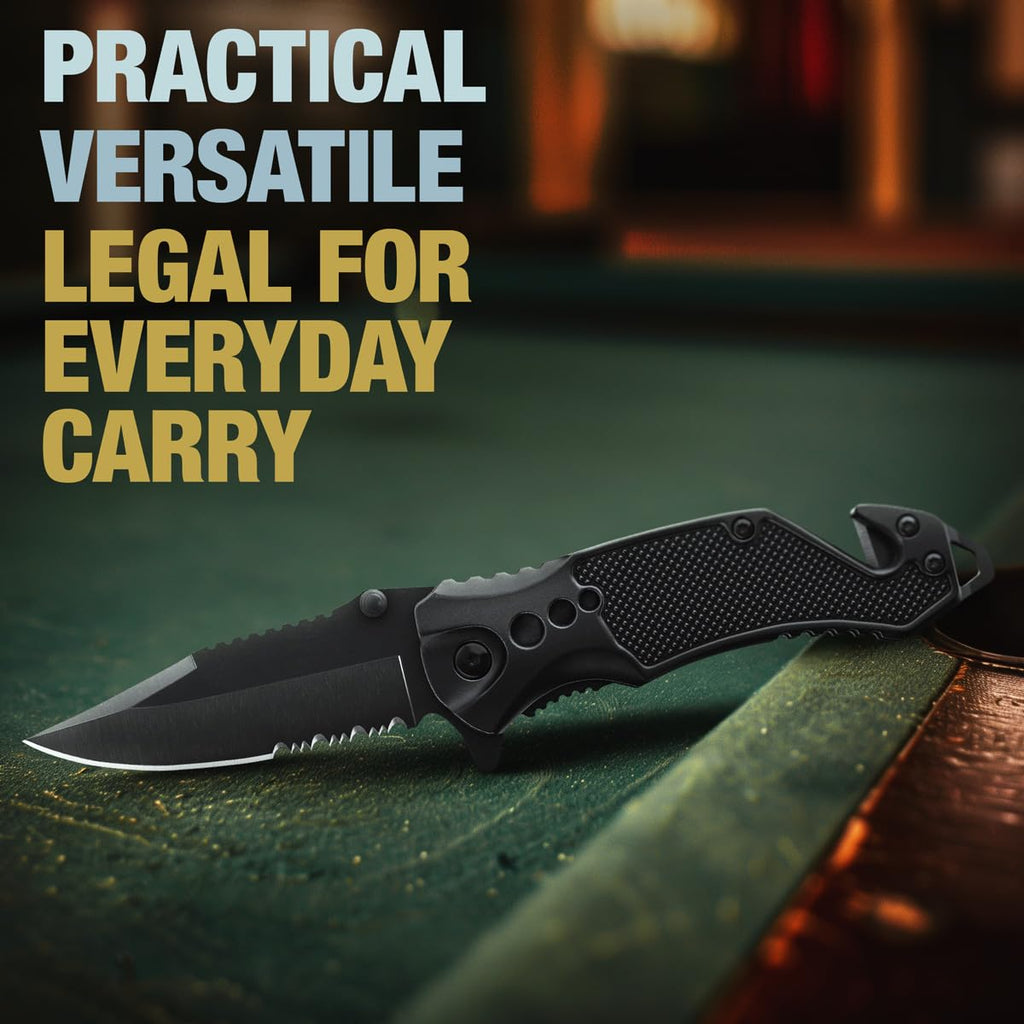 GOOD WORKER Legal Pocket Knife with 2.95” Serrated Blade, Glass Breaker, Seat Belt Cutter - EDC Sharp Folding Knives with Portable Clip - Small Tool for Tactical Camping Survival Hiking - Gifts for Men, Women