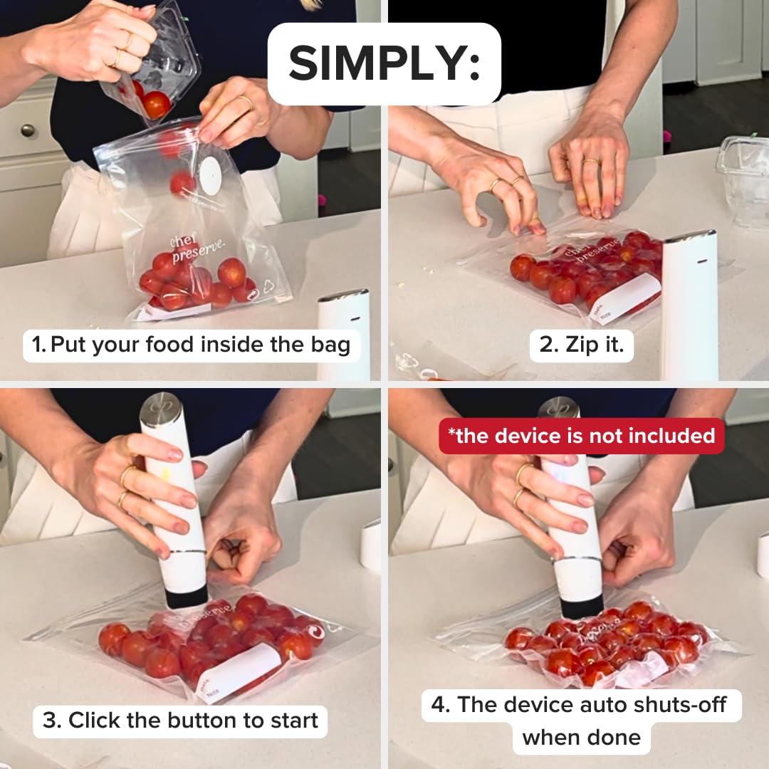 Chef Preserve Compact Vacuum Sealer for Food (Vacuum Sealer Machine + 3 Glass Vacuum Containers + 30 Reusable Vacuum Bags) Powerful Handheld Vacuum Seal Machine, Seal Meal Saver, Portable Food Sealer