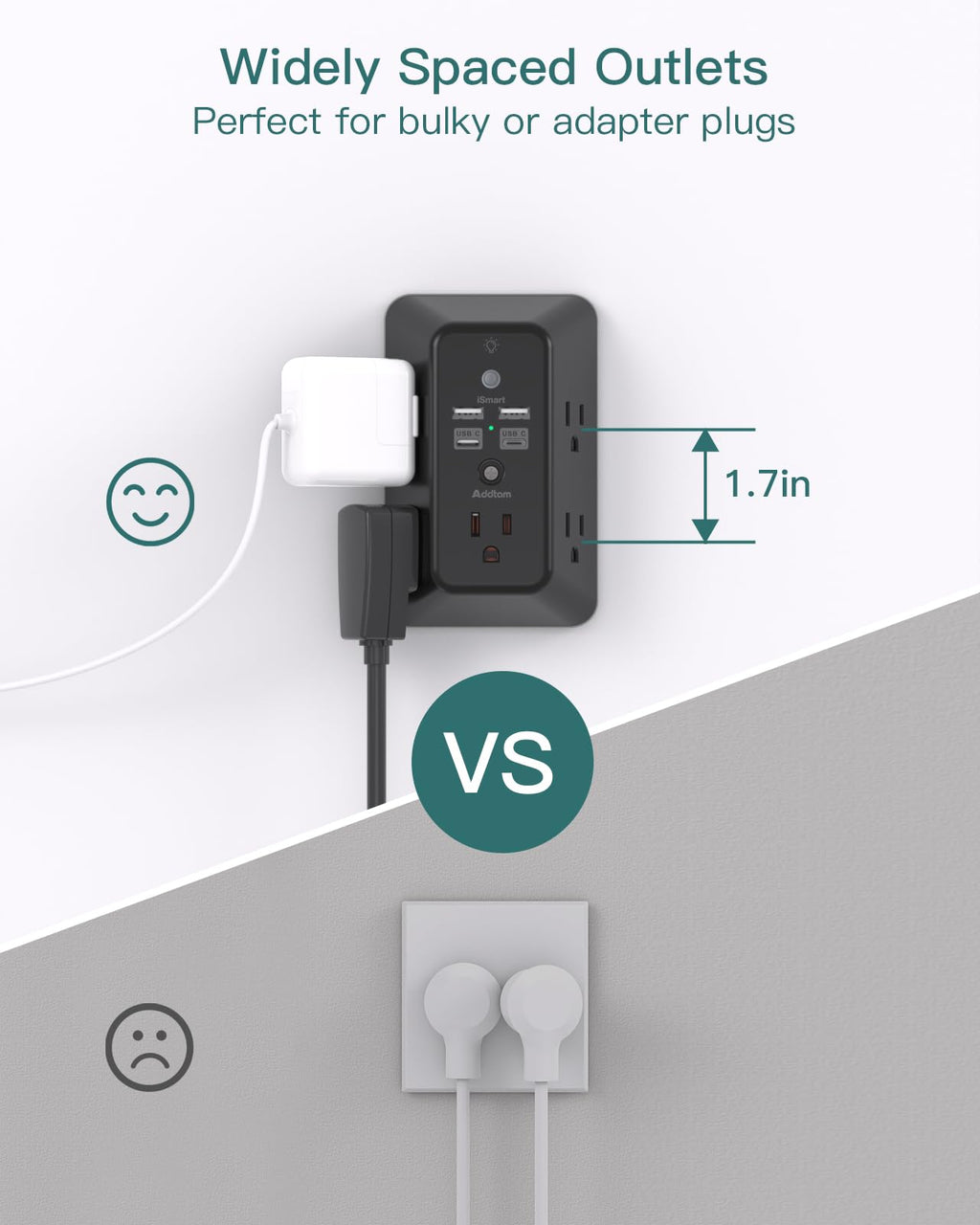 Surge Protector, Outlet Extender with Night Light, Addtam 5-Outlet Splitter and 4 USB Ports(1 USB C), Multi Plug Wall Outlet for Home Office Dorm Room Essentials