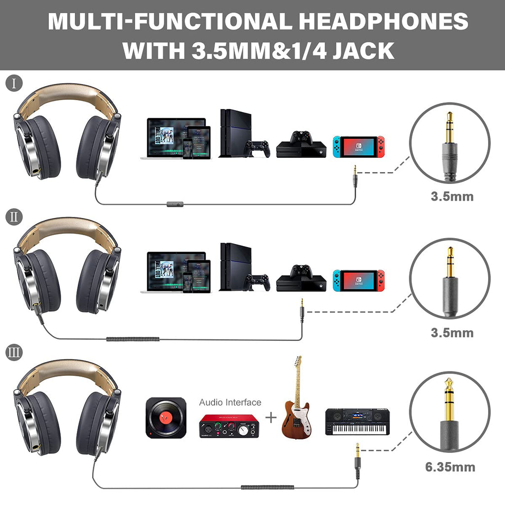OneOdio Wired Over Ear Headphones Hi-Res Studio Monitor & Mixing DJ Stereo Headsets with 50mm Drivers and 1/4 to 3.5mm Jack for AMP Computer Recording Podcast Keyboard Guitar Laptop - Black