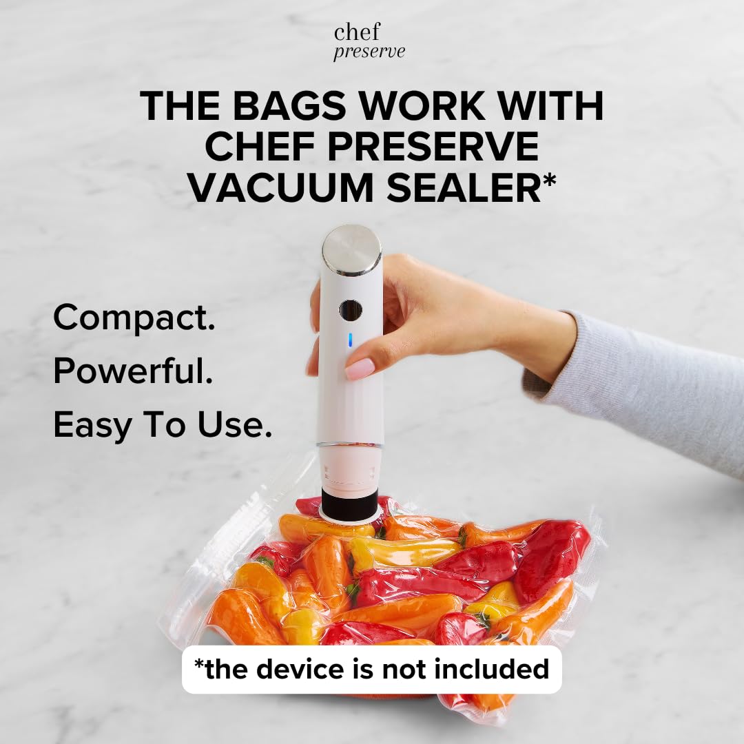 Chef Preserve Compact Vacuum Sealer for Food (Vacuum Sealer Machine + 3 Glass Vacuum Containers + 30 Reusable Vacuum Bags) Powerful Handheld Vacuum Seal Machine, Seal Meal Saver, Portable Food Sealer