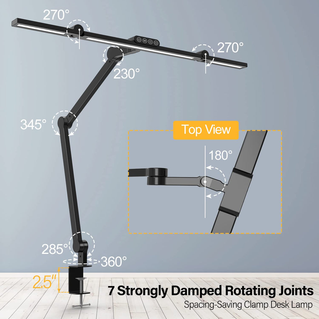 Micomlan Led Desk Lamp with Clamp, Architect Desk Lamp for Home Office with Atmosphere Lighting, 24W Ultra Bright Auto Dimming Computer Light Stepless Dimming and Tempering LED Table Light
