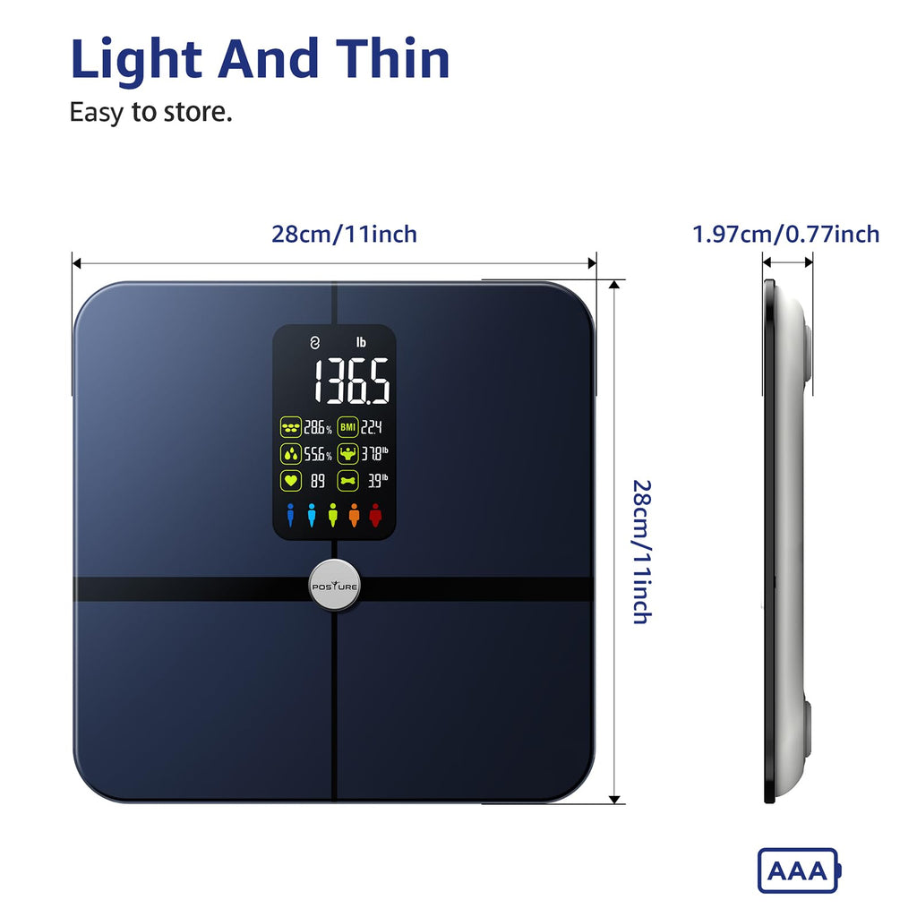 Posture Body Fat Scale, Extra Large Display Digital Bathroom Wireless Weight Scale Composition Analyzer with Heart Rate Heart Index & Body Shape Index with Free APP 400Lb Black
