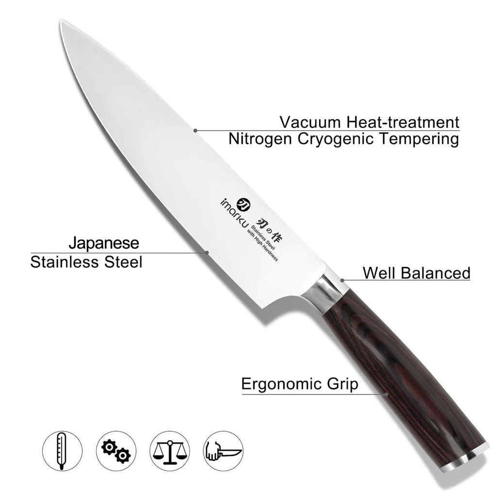 imarku 14-Piece Knife Set, Japanese Stainless Steel Knives Set for Kitchen, Full-Tang Gyutou Knife Sets with Block and Build-in Sharpener, Brown, Dishwasher Safe, House Warming Gifts for Mom