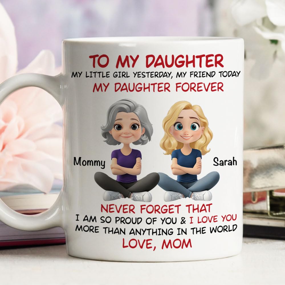 Wrappiness Personalized Mother Daughter Mug - Fuuny and Forever Love Between Mom and Her Girl Fully Customized Coffee Cup - Unique Gift for Mom and Daughter on Mothers Day, Birthday, 11oz/15oz Mug