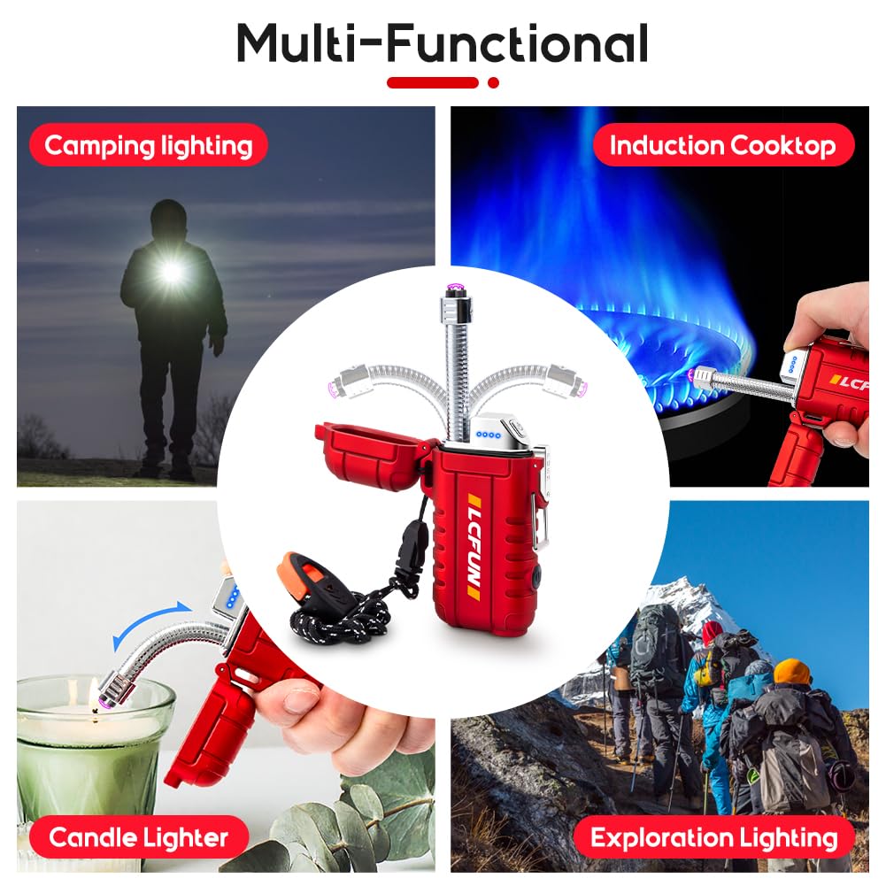 LcFun Electric Dual Arc Lighter USB Rechargeable Outdoor Windproof Flameless Plasma Lighters for Camping, Hiking, Waterproof Matches Survival Tactical Gear Birthday Gifts for Men