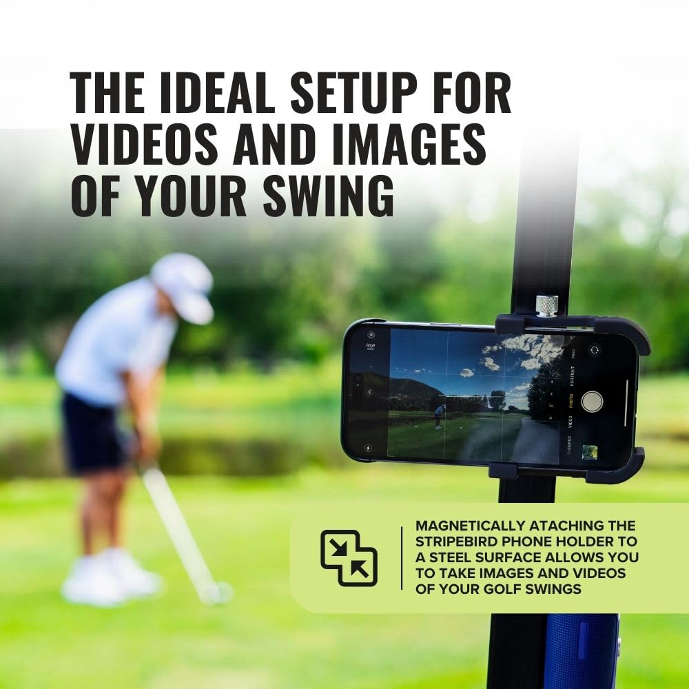 Stripebird - Magnetic Golf Cart Phone Holder - US Patented, Neodymium N52 Magnets - Golf Cart Phone Mount for iPhone & Samsung - Slim Golf Caddy Accessories for Men & Women