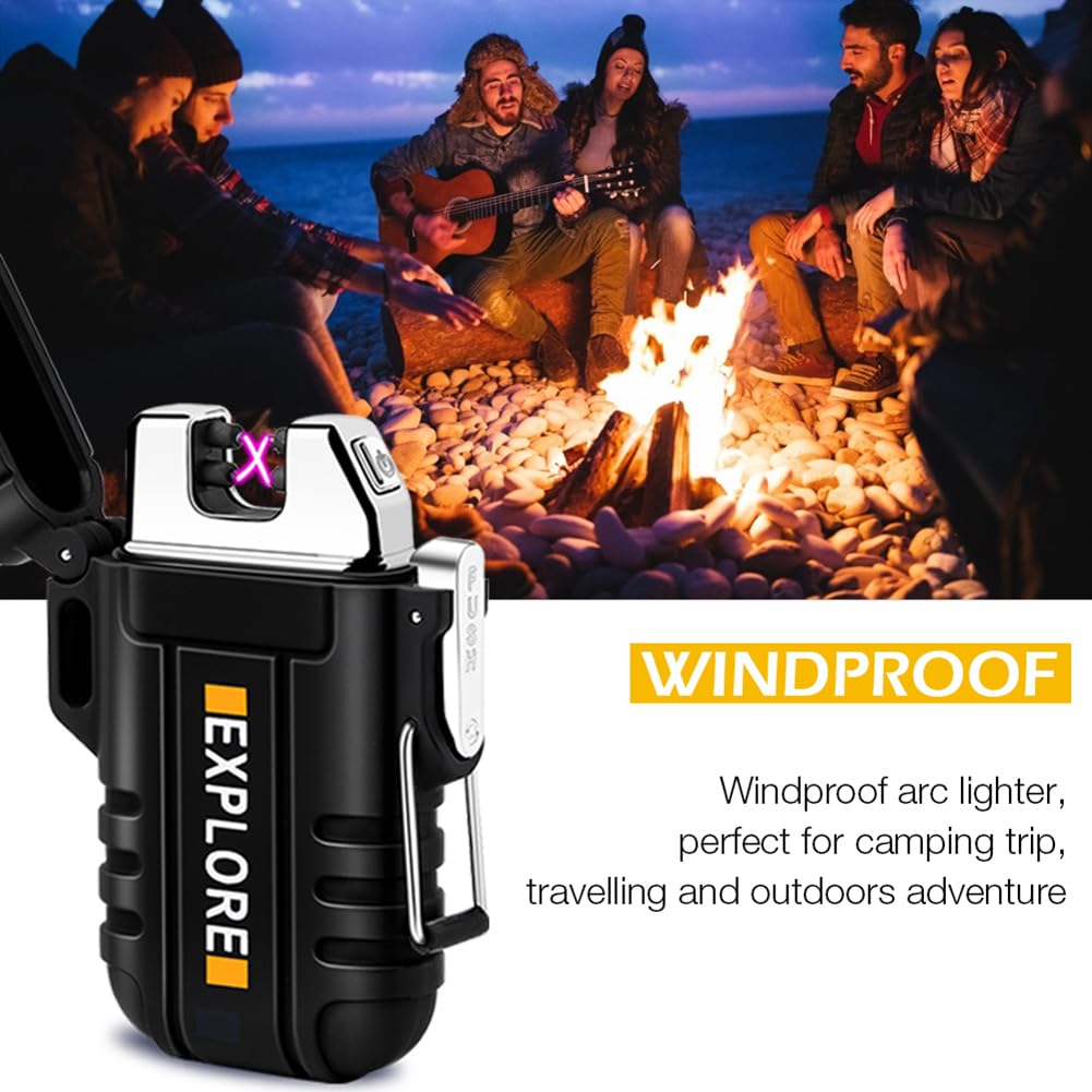 LcFun Electric Dual Arc Lighter USB Rechargeable Outdoor Windproof Flameless Plasma Lighters for Camping, Hiking, Waterproof Matches Survival Tactical Gear Birthday Gifts for Men