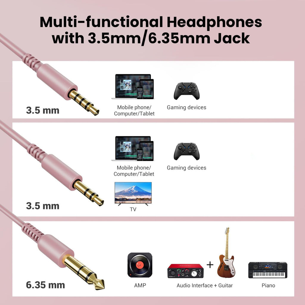 OneOdio Wired Over Ear Headphones Hi-Res Studio Monitor & Mixing DJ Stereo Headsets with 50mm Drivers and 1/4 to 3.5mm Jack for AMP Computer Recording Podcast Keyboard Guitar Laptop - Black