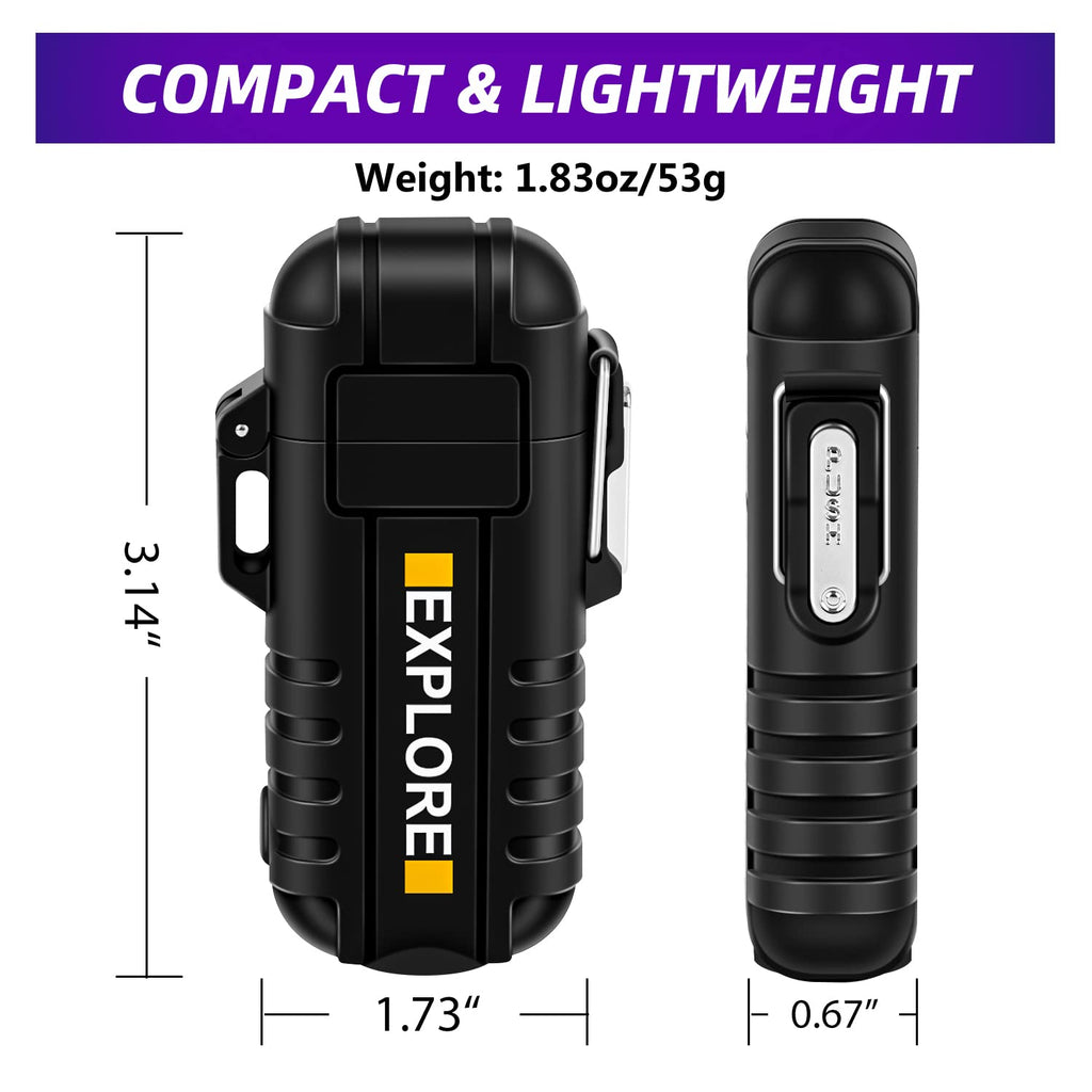 LcFun Electric Dual Arc Lighter USB Rechargeable Outdoor Windproof Flameless Plasma Lighters for Camping, Hiking, Waterproof Matches Survival Tactical Gear Birthday Gifts for Men