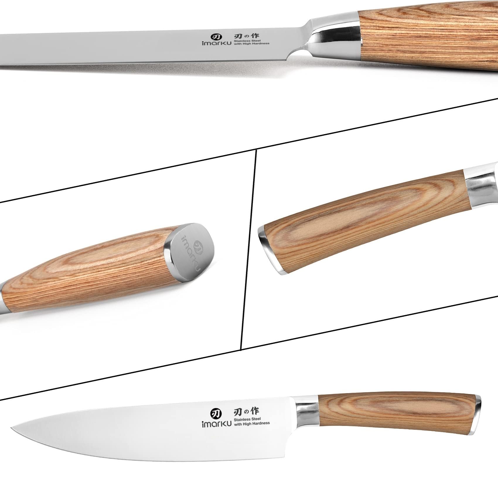 imarku 14-Piece Knife Set, Japanese Stainless Steel Knives Set for Kitchen, Full-Tang Gyutou Knife Sets with Block and Build-in Sharpener, Brown, Dishwasher Safe, House Warming Gifts for Mom