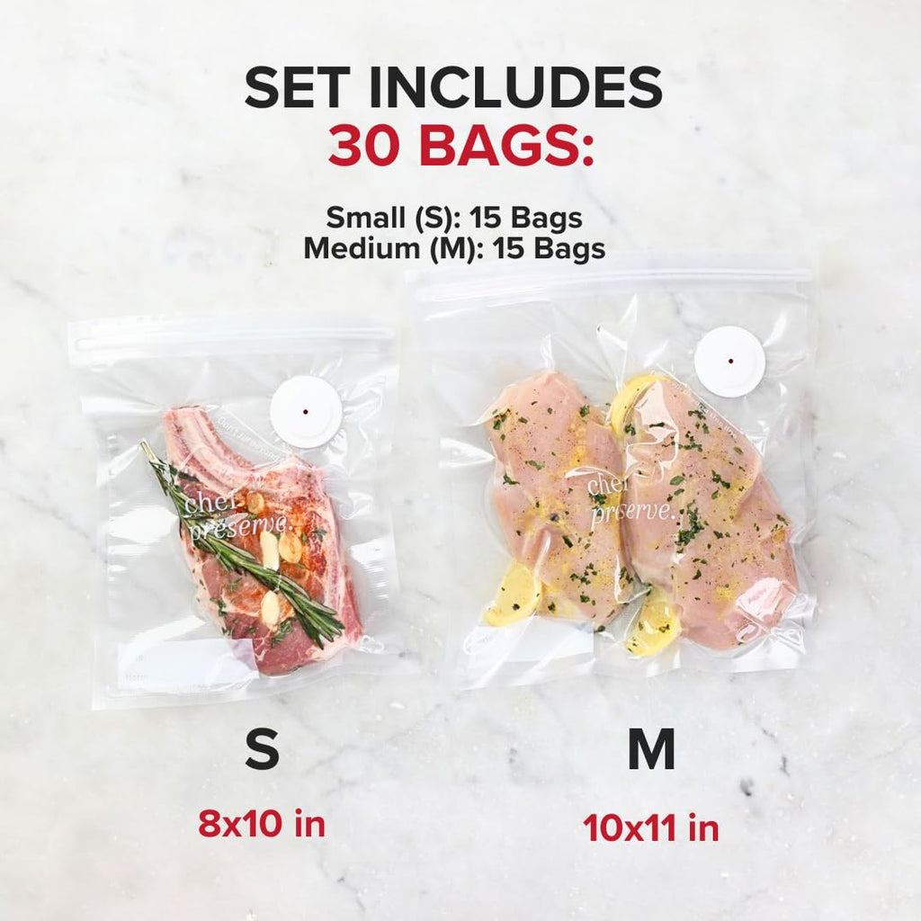 Chef Preserve Compact Vacuum Sealer for Food (Vacuum Sealer Machine + 3 Glass Vacuum Containers + 30 Reusable Vacuum Bags) Powerful Handheld Vacuum Seal Machine, Seal Meal Saver, Portable Food Sealer