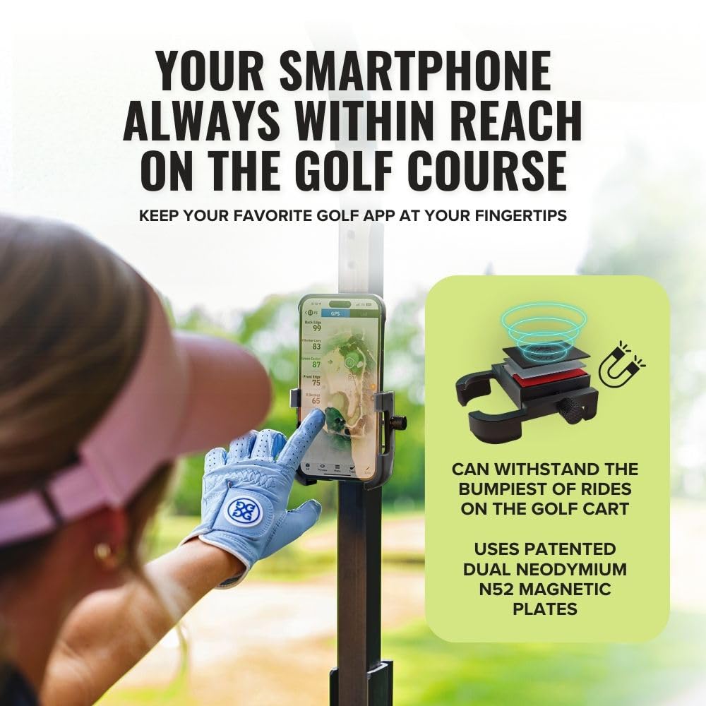Stripebird - Magnetic Golf Cart Phone Holder - US Patented, Neodymium N52 Magnets - Golf Cart Phone Mount for iPhone & Samsung - Slim Golf Caddy Accessories for Men & Women