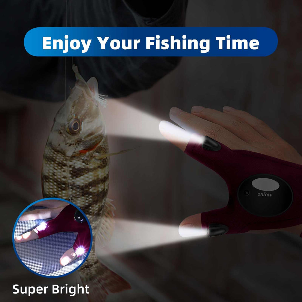 MOIPEJO LED Flashlight Gloves, Gifts for Men Dad Him Boyfriend Husband, Cool Gadget Hands-Free Finger Lights for Camping Fishing Repairing, Fathers Day Christmas Birthday Gift-Black