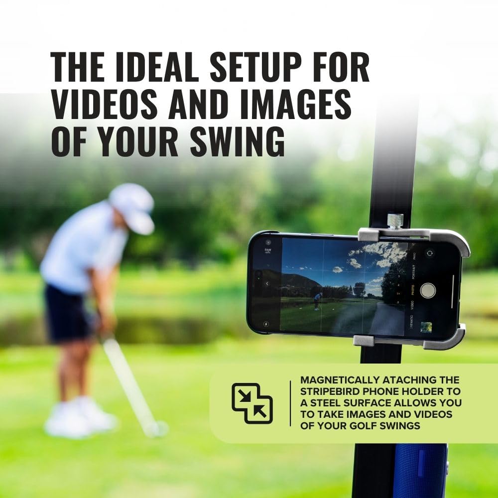 Stripebird - Magnetic Golf Cart Phone Holder - US Patented, Neodymium N52 Magnets - Golf Cart Phone Mount for iPhone & Samsung - Slim Golf Caddy Accessories for Men & Women