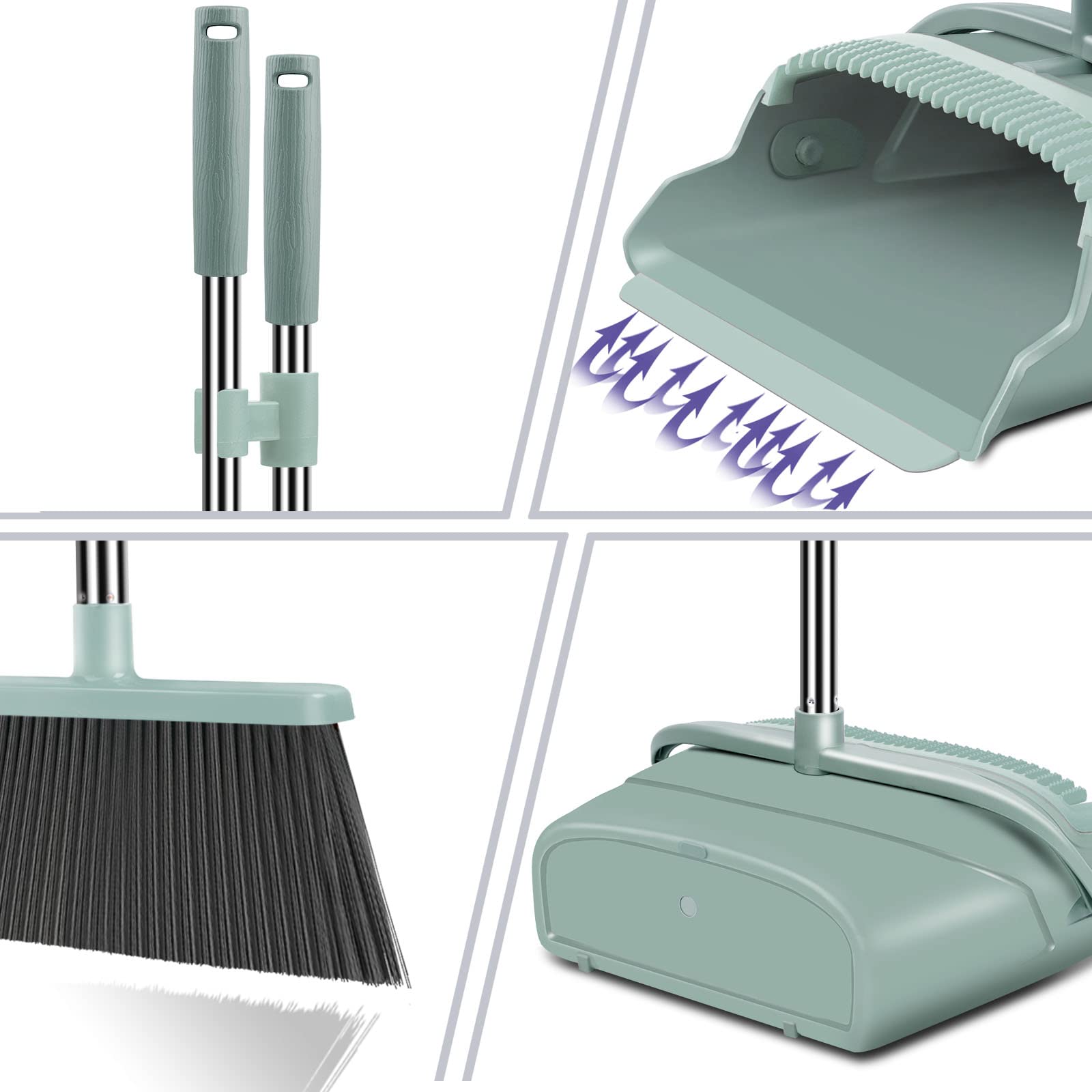 Upgrade Broom and Dustpan Set, Self-Cleaning with Dustpan Teeth, Indoor&Outdoor Sweeping, Ideal for Dog Cat Pets Home Use, Stand Up Broom and Dustpan (Gray&Orange)