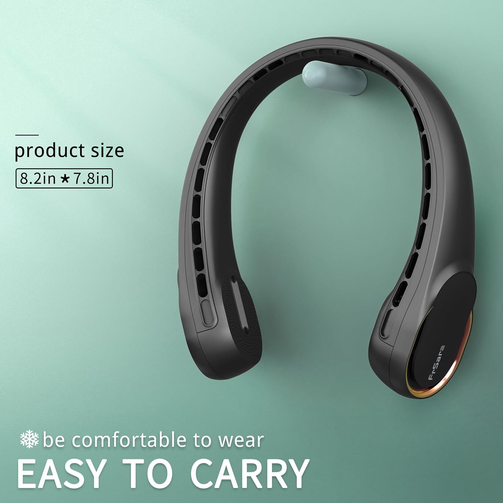FrSara Neck Fan, Portable Personal Fan Strong Wind, 4000mAh, Air Volume,360° Cooling, No Hair Twisting, Air Volume On 2 Sides, Non-Slip, Quick Charge, Long Use Time, Birthday Gift for Women, Dad, Men