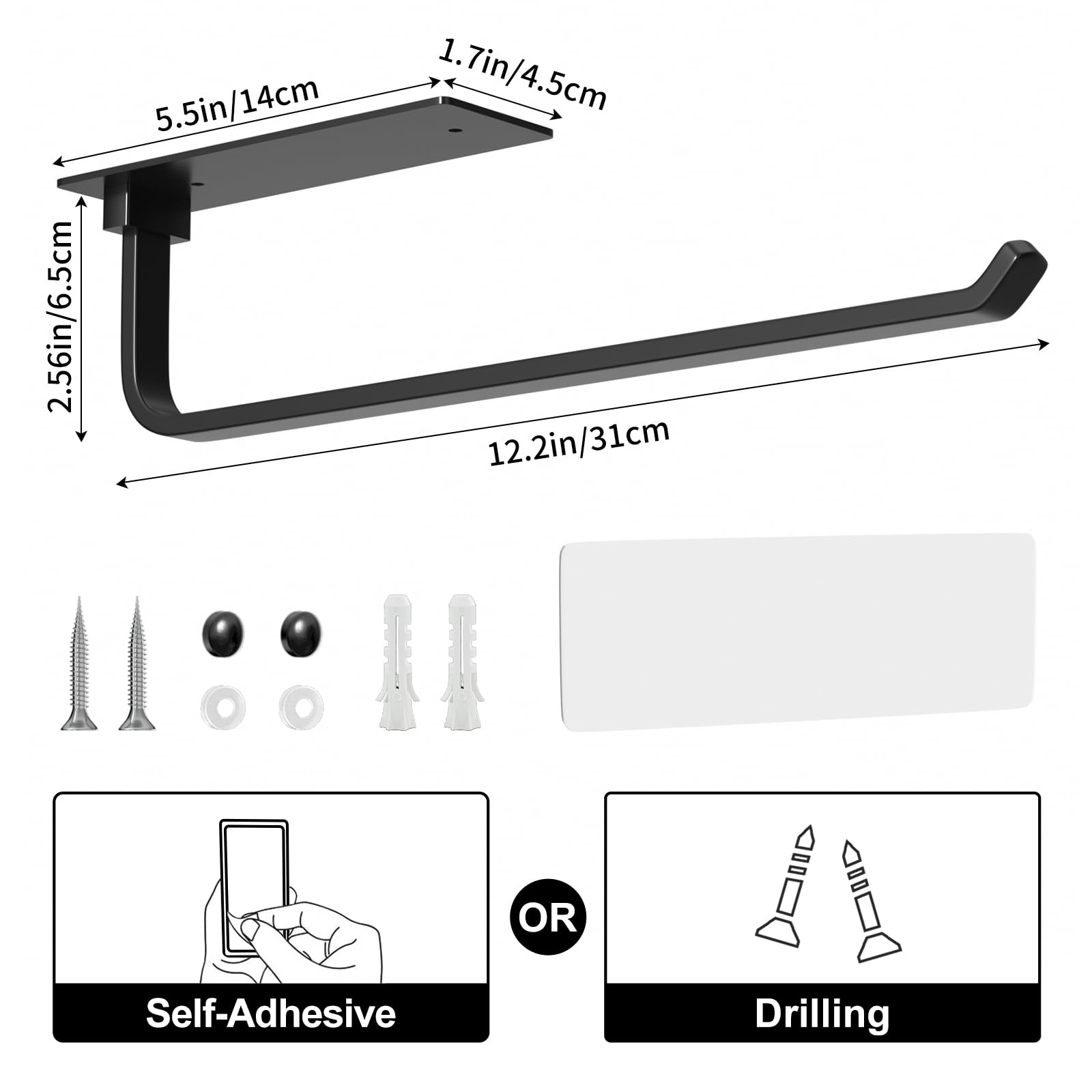 Paper Towel Holder - Self-Adhesive or Drilling, White, Upgraded Aluminum Kitchen Roll Dispenser Under Cabinet, Lighter but Stronger Than Stainless Steel!