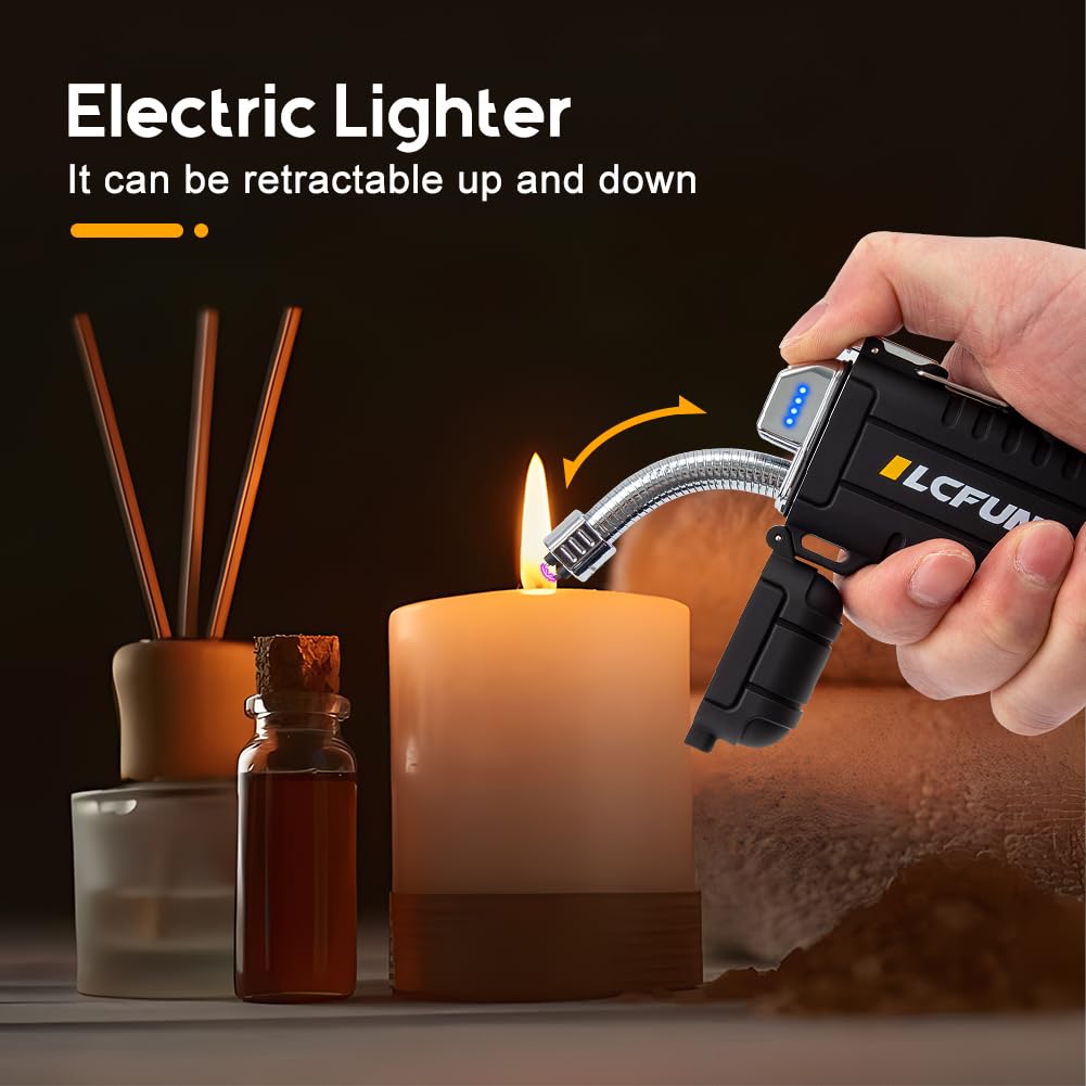 LcFun Electric Dual Arc Lighter USB Rechargeable Outdoor Windproof Flameless Plasma Lighters for Camping, Hiking, Waterproof Matches Survival Tactical Gear Birthday Gifts for Men