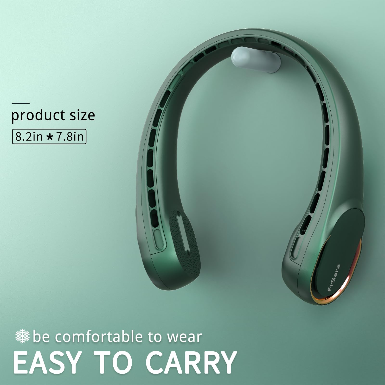 FrSara Neck Fan, Portable Personal Fan Strong Wind, 4000mAh, Air Volume,360° Cooling, No Hair Twisting, Air Volume On 2 Sides, Non-Slip, Quick Charge, Long Use Time, Birthday Gift for Women, Dad, Men