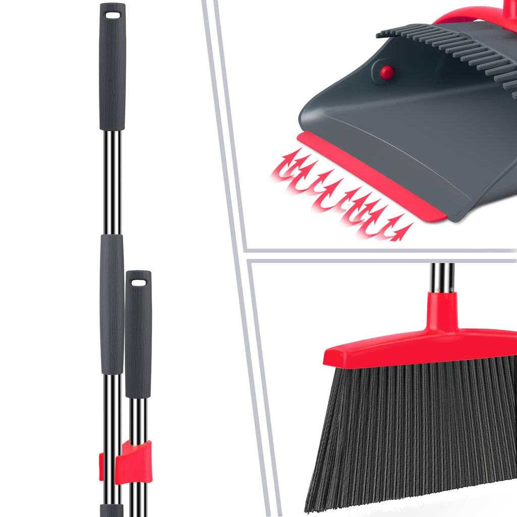 Ivandar Broom and Dustpan Set for Home, Dust pan with Long Handle, Broom with Dustpan Combo Set, for Home Kitchen Room Office Lobby Floor Use Upright Stand Up Sweeping (Gray&Green)