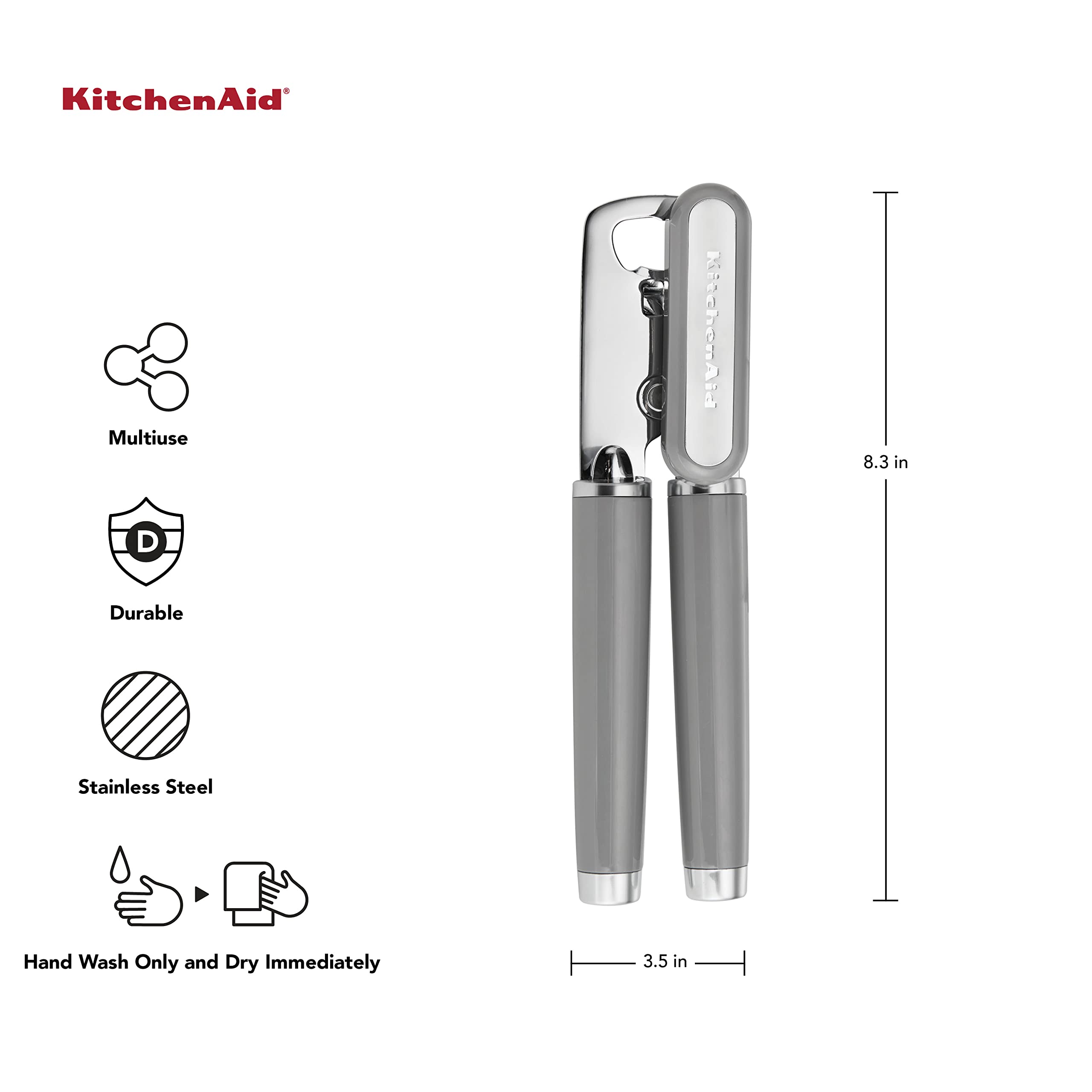 KitchenAid Classic Multifunction Can Opener and Bottle Opener Easy to Use, Razor Sharp Stainless Steel Cutting Wheel, Soft Ergonomic Handles, Black