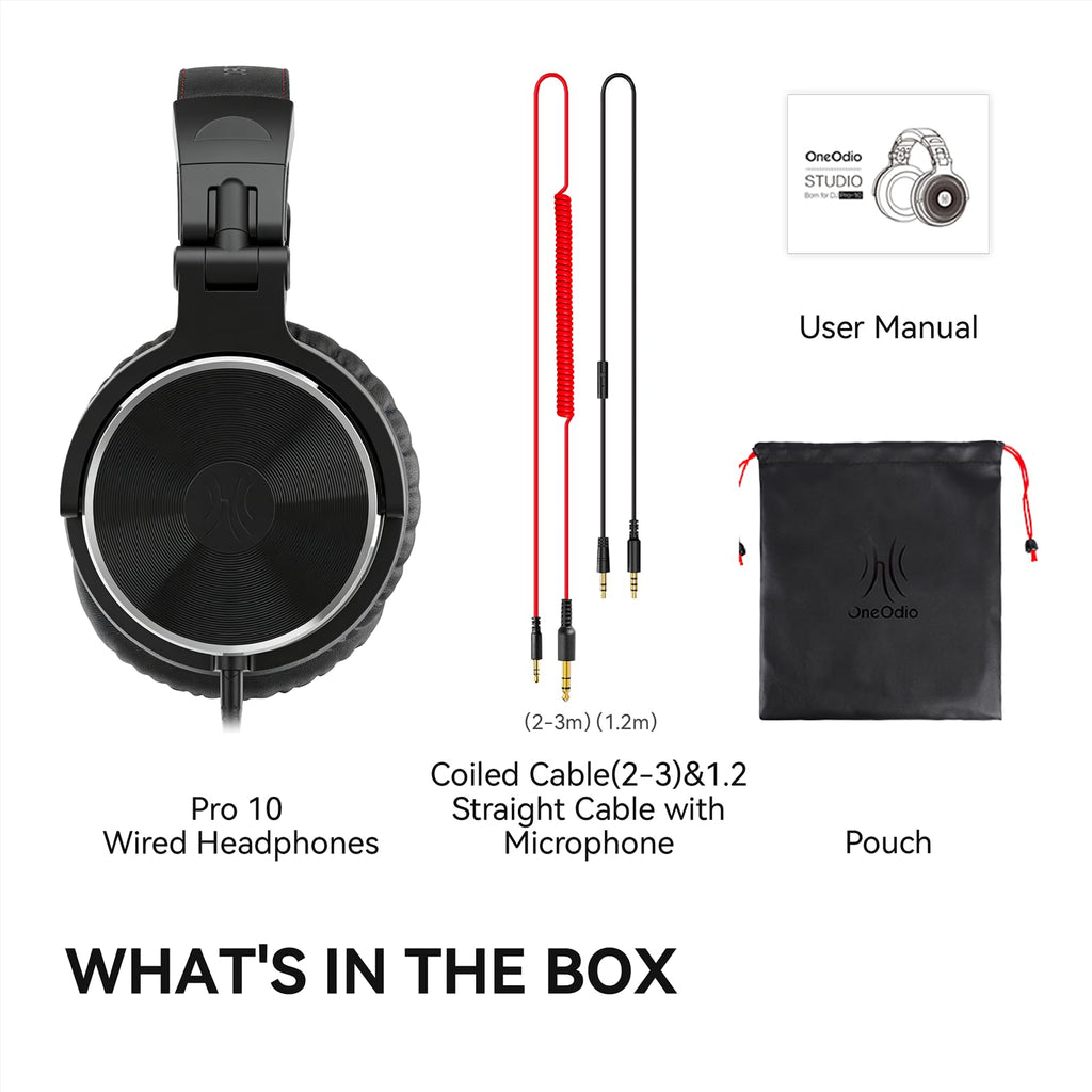 OneOdio Wired Over Ear Headphones Hi-Res Studio Monitor & Mixing DJ Stereo Headsets with 50mm Drivers and 1/4 to 3.5mm Jack for AMP Computer Recording Podcast Keyboard Guitar Laptop - Black