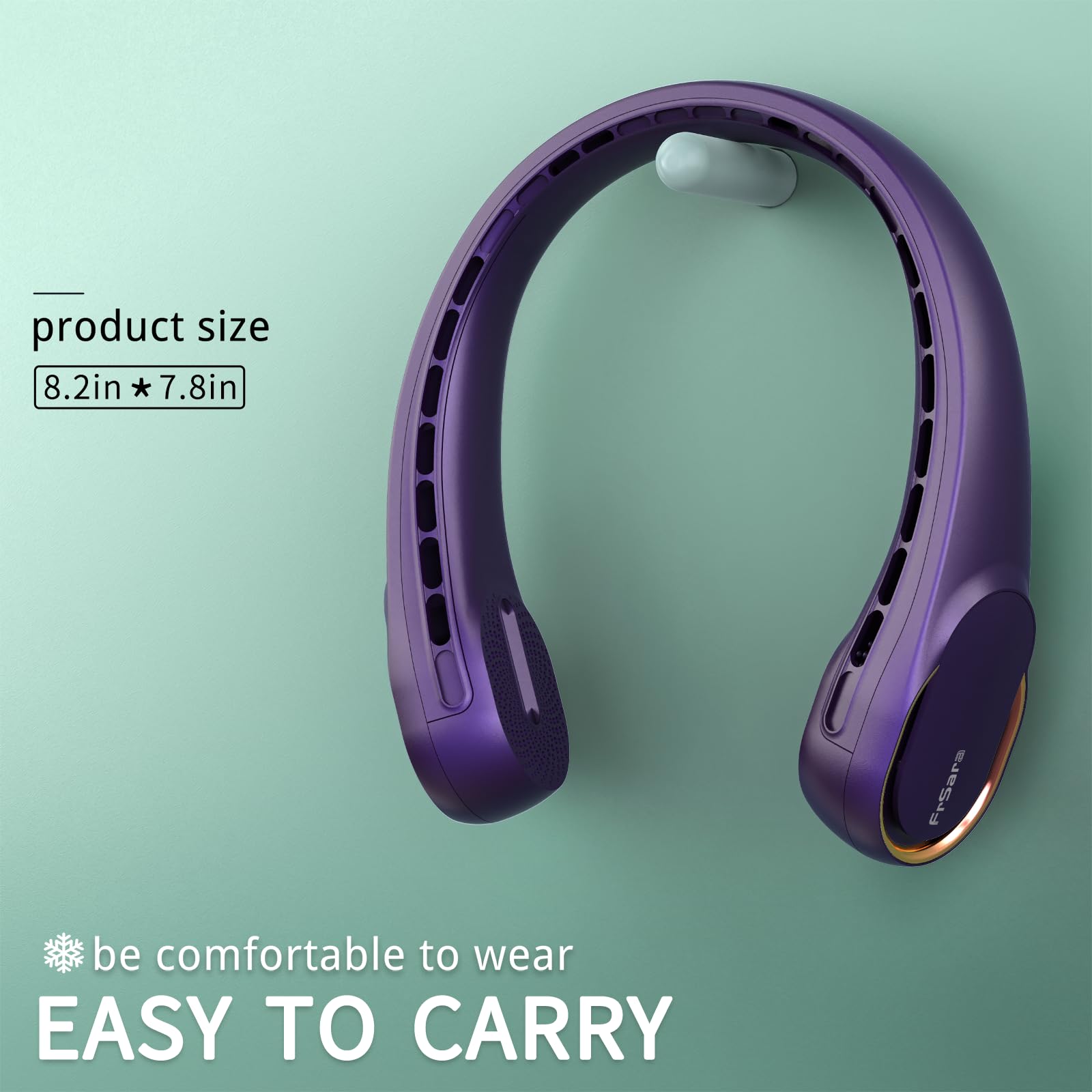 FrSara Neck Fan, Portable Personal Fan Strong Wind, 4000mAh, Air Volume,360° Cooling, No Hair Twisting, Air Volume On 2 Sides, Non-Slip, Quick Charge, Long Use Time, Birthday Gift for Women, Dad, Men