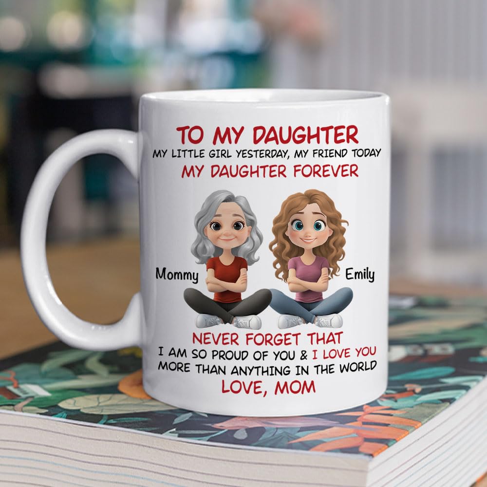 Wrappiness Personalized Mother Daughter Mug - Fuuny and Forever Love Between Mom and Her Girl Fully Customized Coffee Cup - Unique Gift for Mom and Daughter on Mothers Day, Birthday, 11oz/15oz Mug