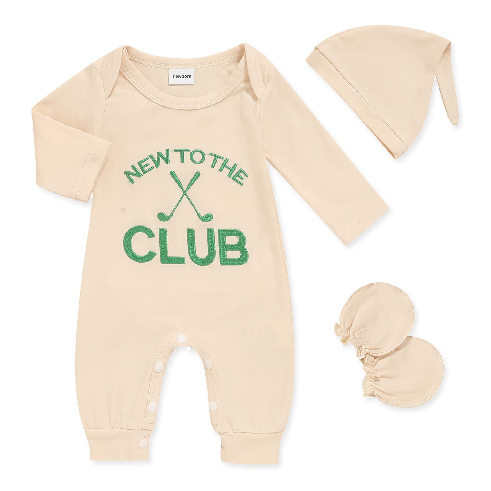 GRNSHTS Newborn Baby Boy Romper Coming Home Outfits Letter Print Bodysuit Jumpsuit+Hat+Gloves 3PCS Clothes Set