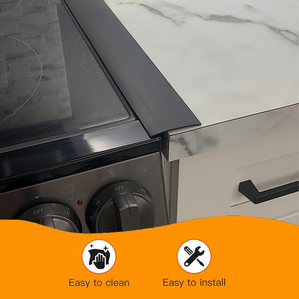 Stainless Steel Stove Gap Covers,Stove Gap Filler, Range Trim Kit, Stove Gap Guards, Heat Resistant and Easy to Clean, Easy retractable Length 13.8" to 27.5", Width 0.79",Black(2PCS)