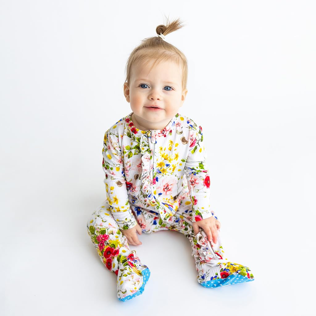 Posh Peanut Footie Pajamas for Baby Girls – Sleepers in Ultra-Soft Viscose from Bamboo with 2-Way Zipper & Ruffle Trim