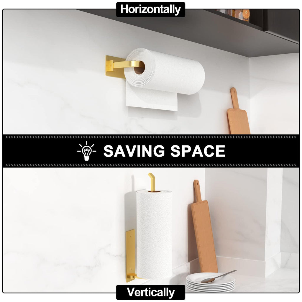 Paper Towel Holder - Self-Adhesive or Drilling, White, Upgraded Aluminum Kitchen Roll Dispenser Under Cabinet, Lighter but Stronger Than Stainless Steel!